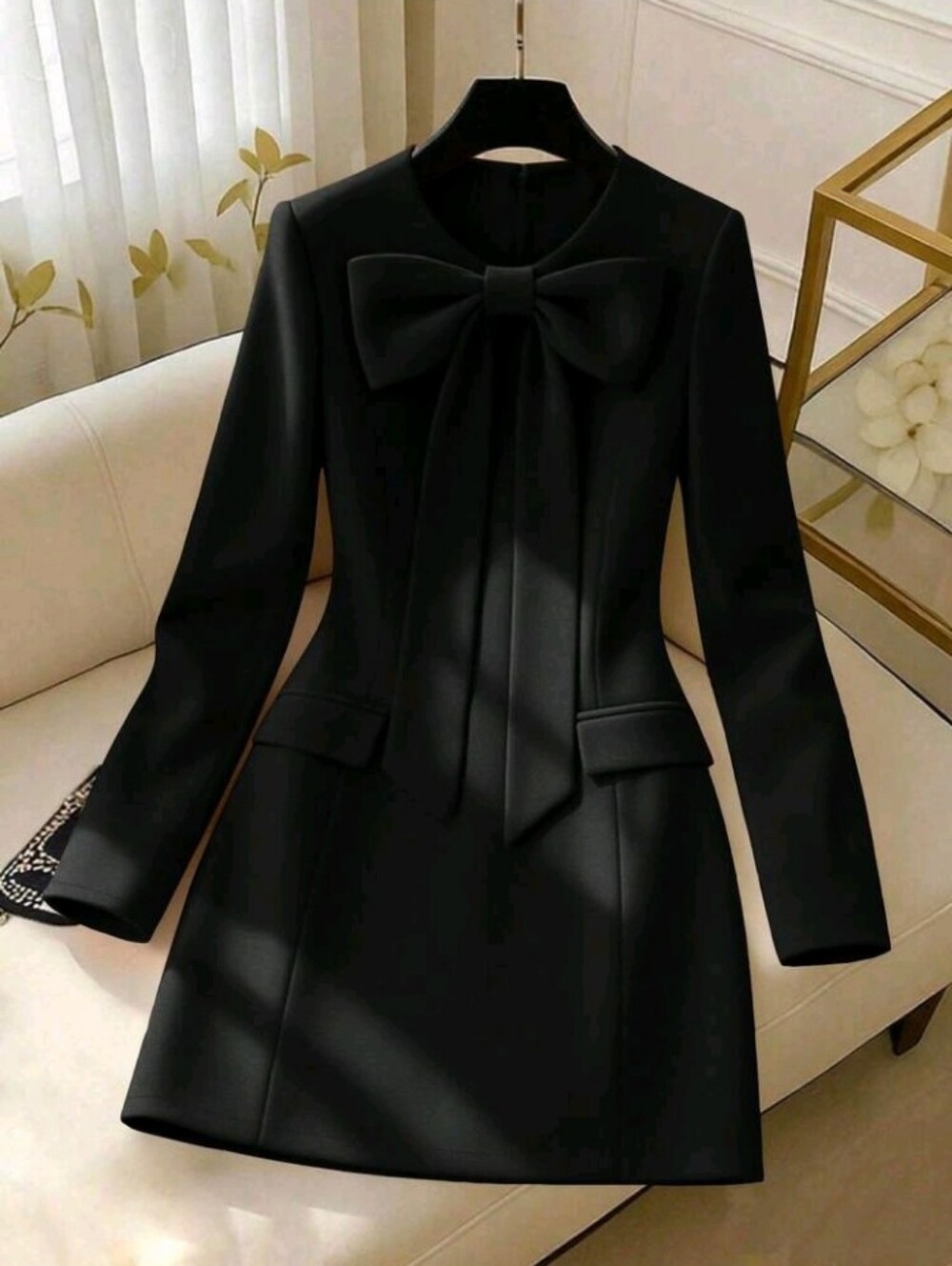 Elegant Commuter New Year Valentine's Day Bow Decor Long Sleeve Women Dress